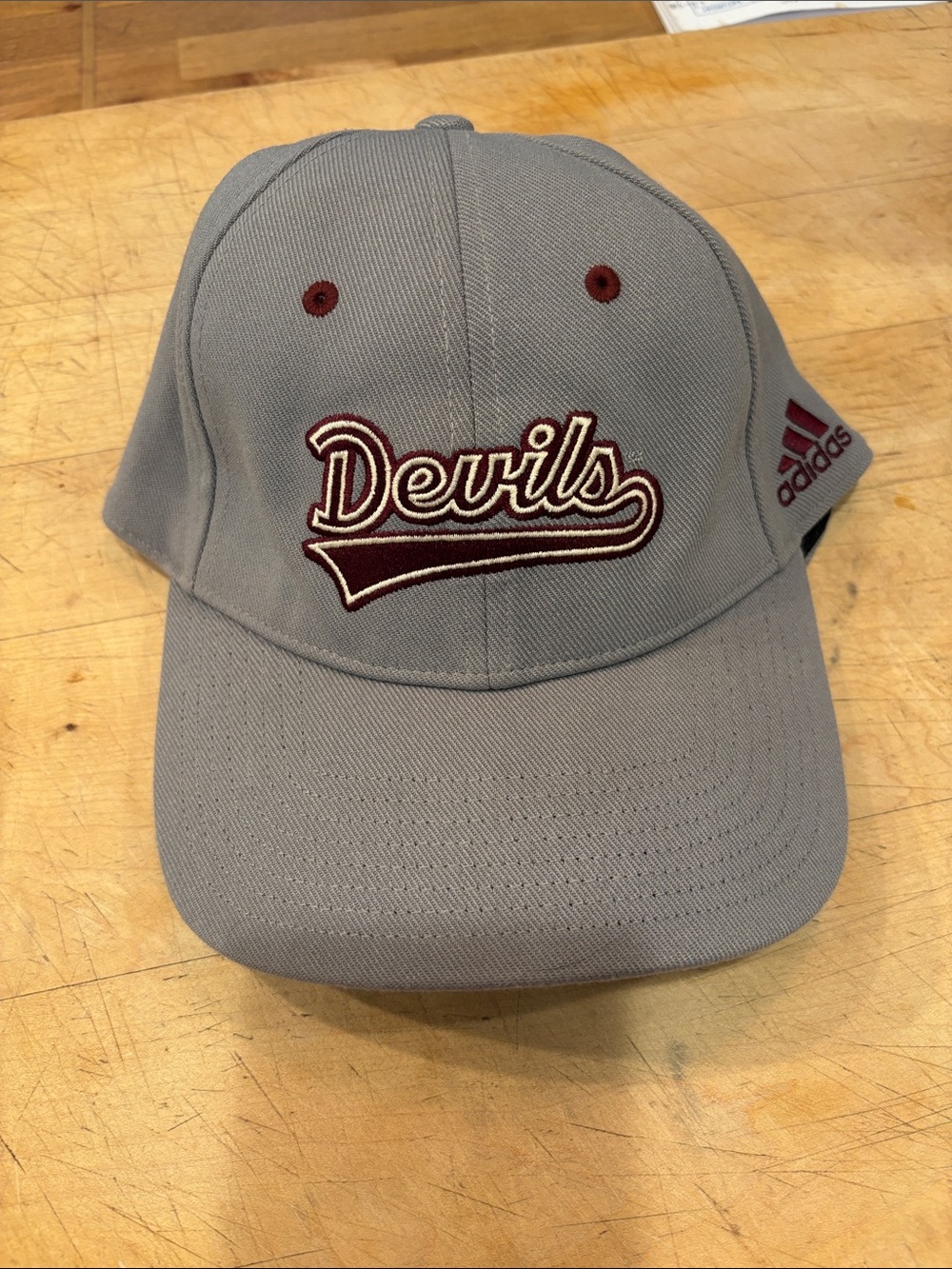adidas Gray 'Devils' Script Baseball Cap with Maroon Accents